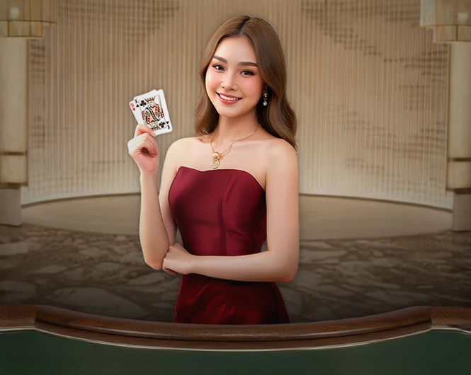 Graphic promoting Live Casino Provider SA Gaming's Thai Baccarat, featuring a native dealer in red dress holding up two cards
